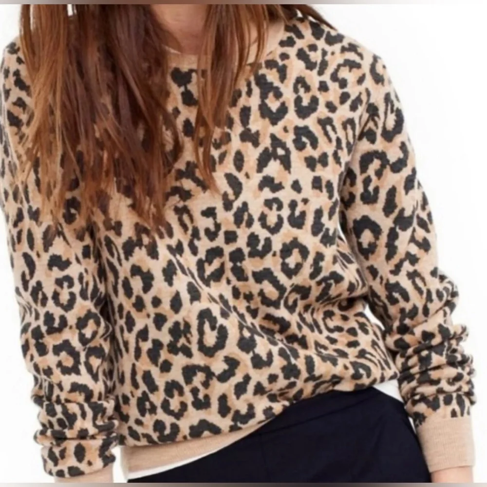 NEW J.Crew: Merino Wool Crewneck Sweatshirt In Leopard